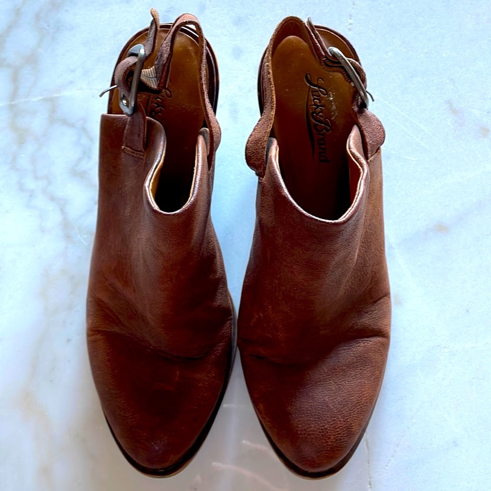 Lucky brand open heel leather booties. Size 6.5. Great condition.